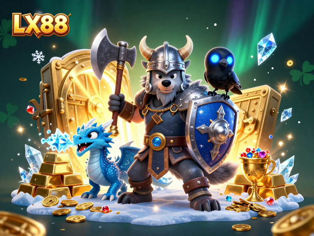 Win big with LX88 in a magical 3D casino realm featuring a Viking wolf and dragon!
