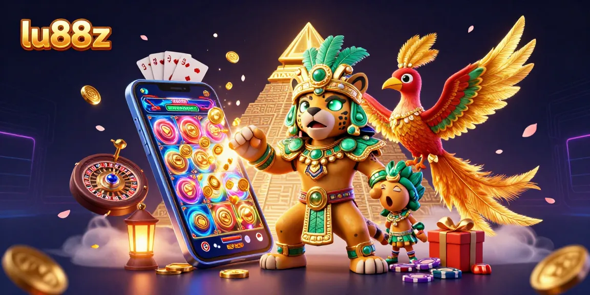 Engage with gaming action at lu88z featuring dynamic slot games and casino visuals in a vibrant scene.
