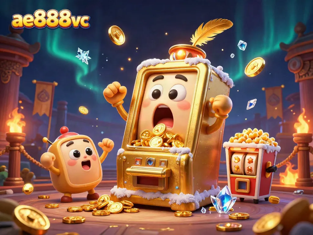 Experience the excitement of ae888vc with the golden slot machine hitting big jackpots amidst a dynamic casino celebration.