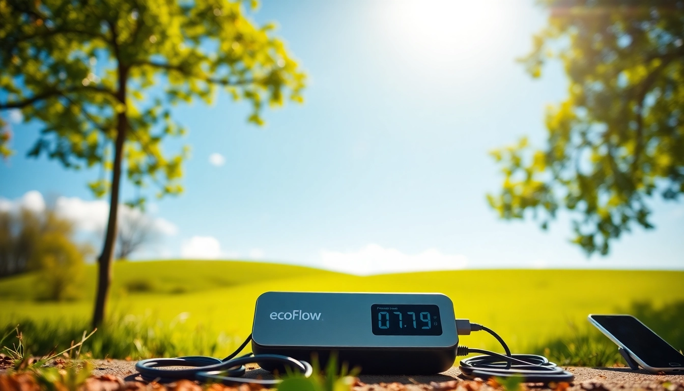 EcoFlow power station displaying sleek design and portability in an outdoor setting.