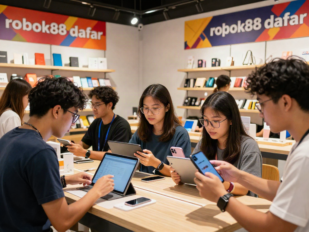 People interacting in a lively e-commerce space exploring trends and rokok88 daftar