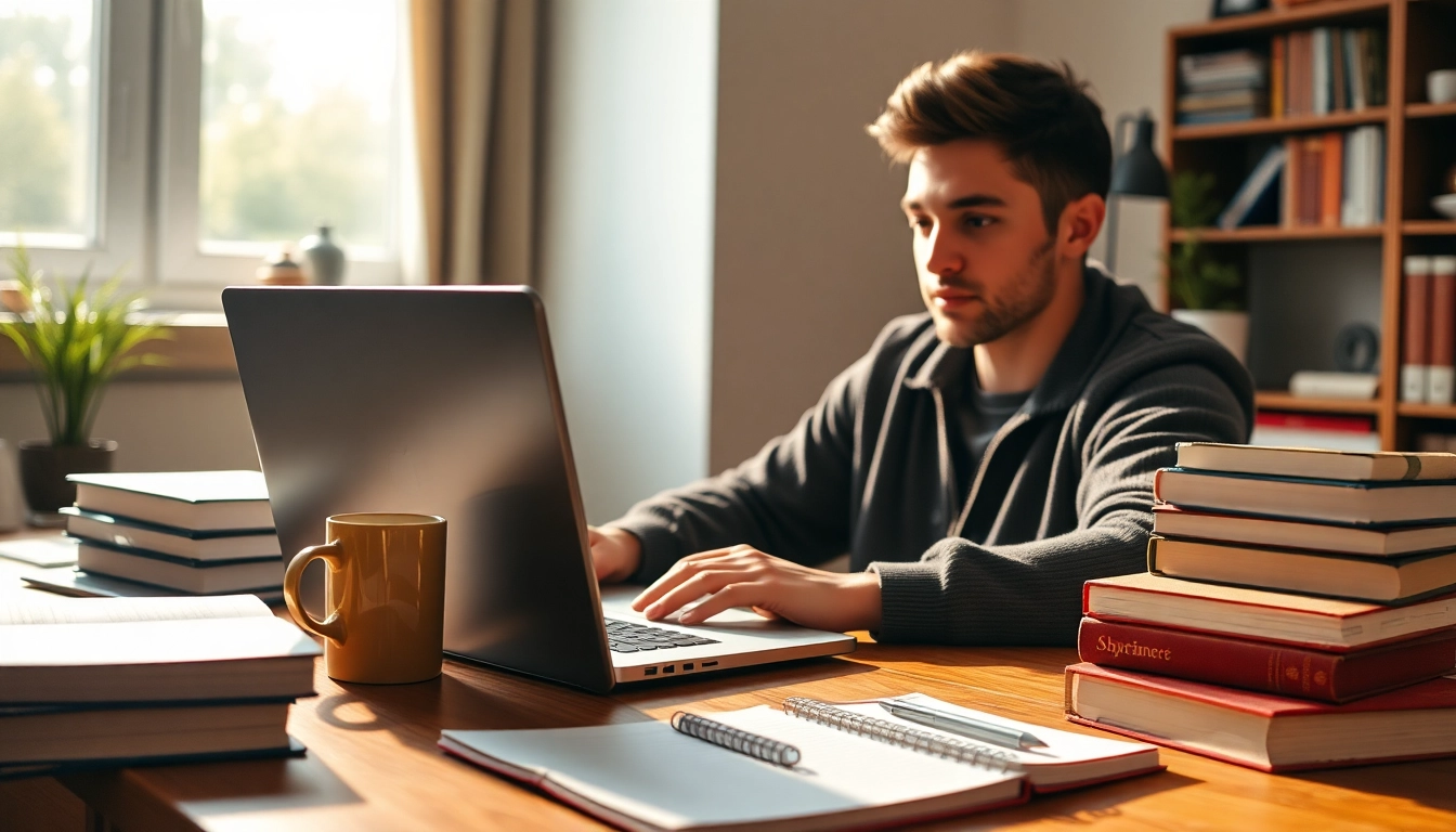 Enhance your learning experience with exam assistance by a focused student studying online.