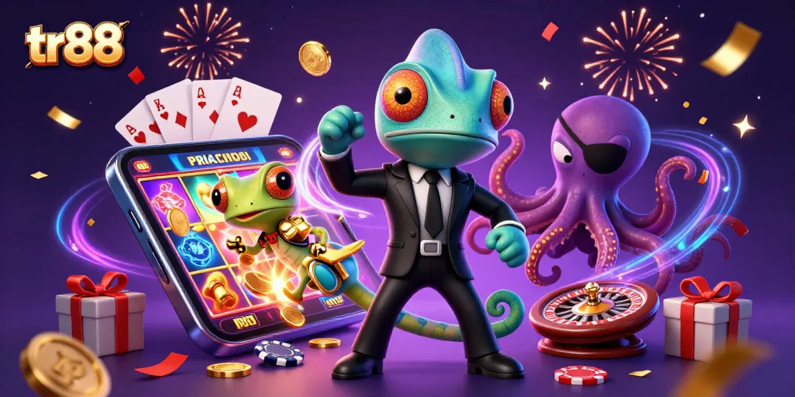 Experience the thrill of winning at tr88 with colorful slot games, golden coins, and a vibrant casino atmosphere.