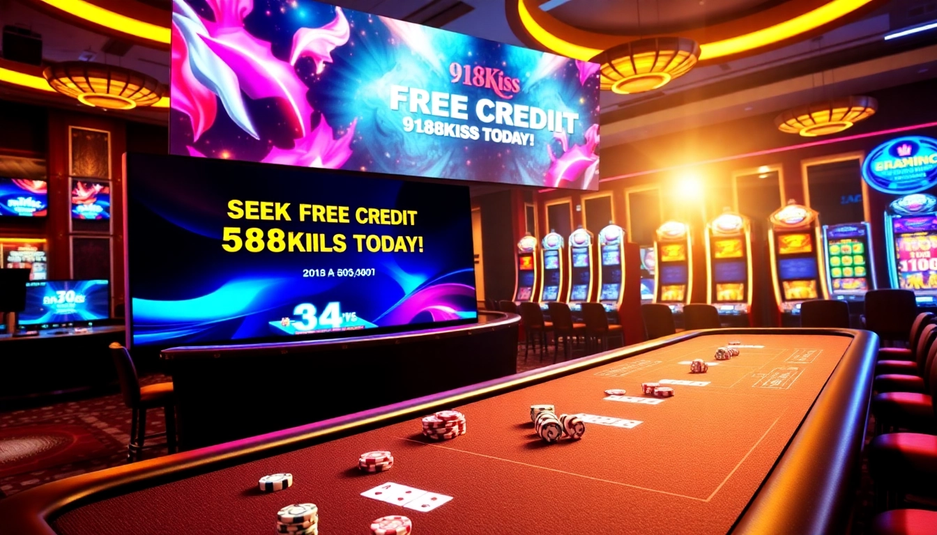 Free credit 918kiss showcased on a luxurious casino gaming interface with vivid colors and engaging elements.