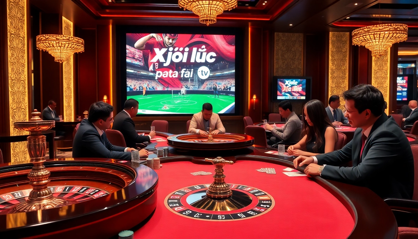 Xôi lạc tv featuring exciting poker and roulette games in a luxurious casino environment.