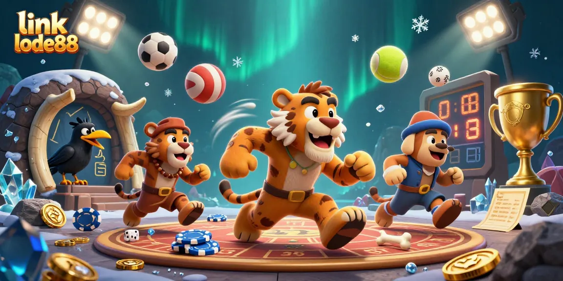 Join the fun at link lode88 in a dynamic prehistoric casino scene with action-packed game elements.