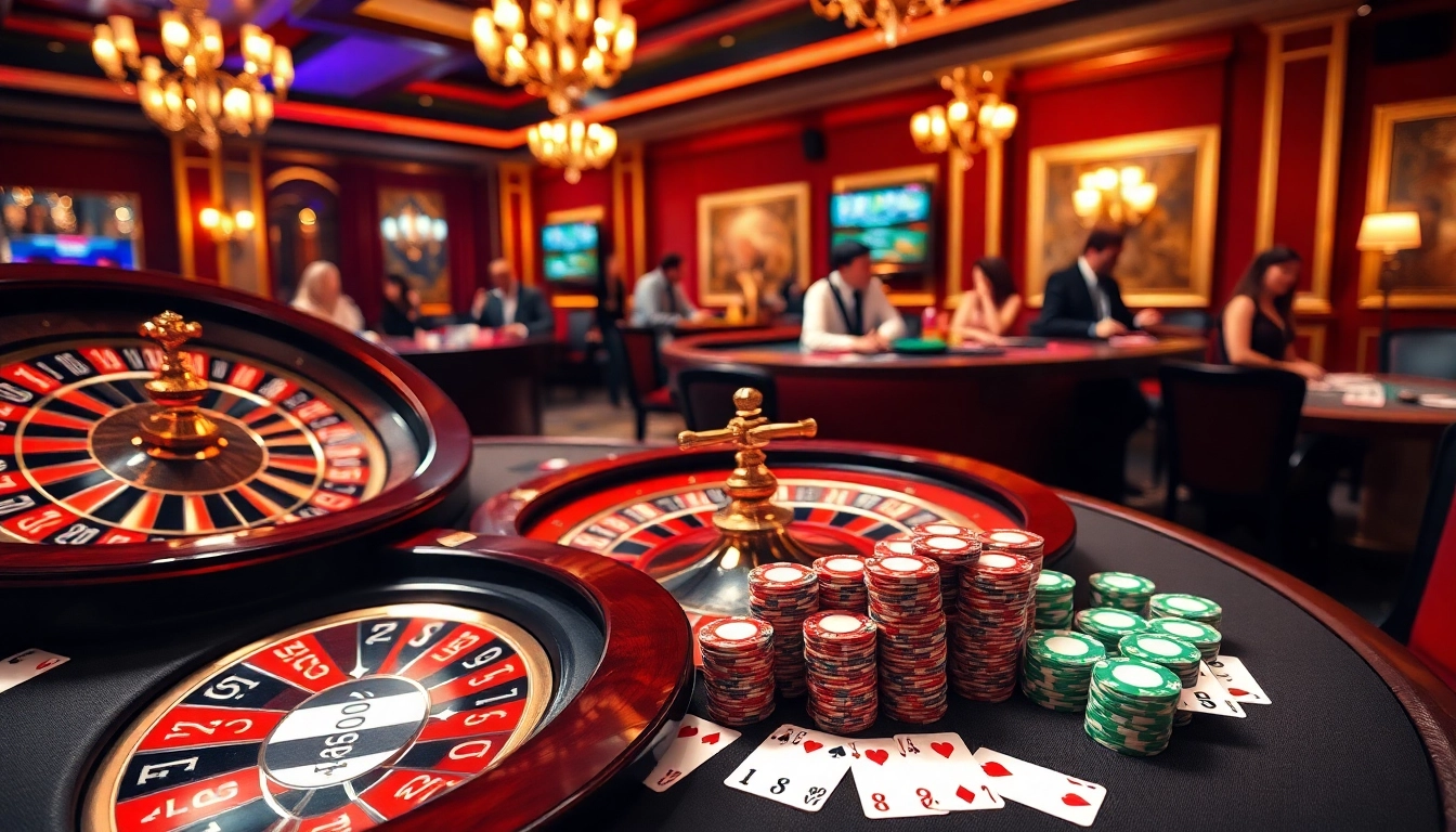 Experience the thrill of gambling at Nhà cái PS99 with vibrant casino imagery featuring roulette and poker chips.