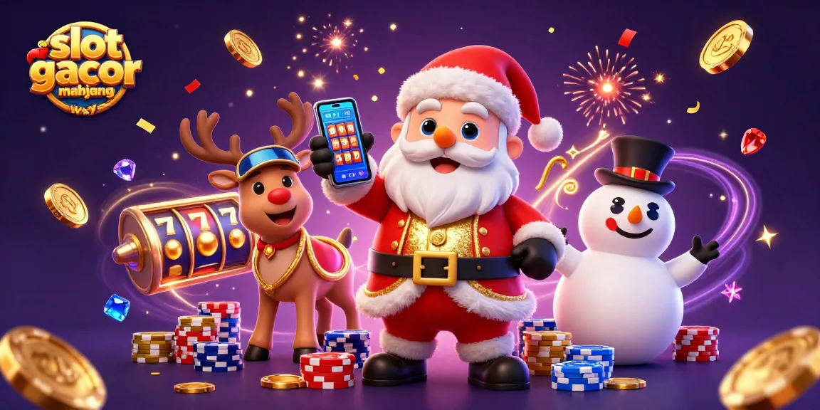 Experience exciting wins with slot gacor mahjong ways featuring Santa, a reindeer, and a snowman surrounded by dazzling casino elements.