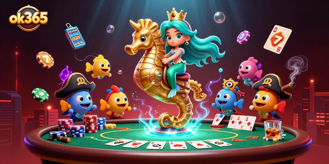 Experience the thrill of ok365 with vibrant characters and casino elements in an underwater scene.