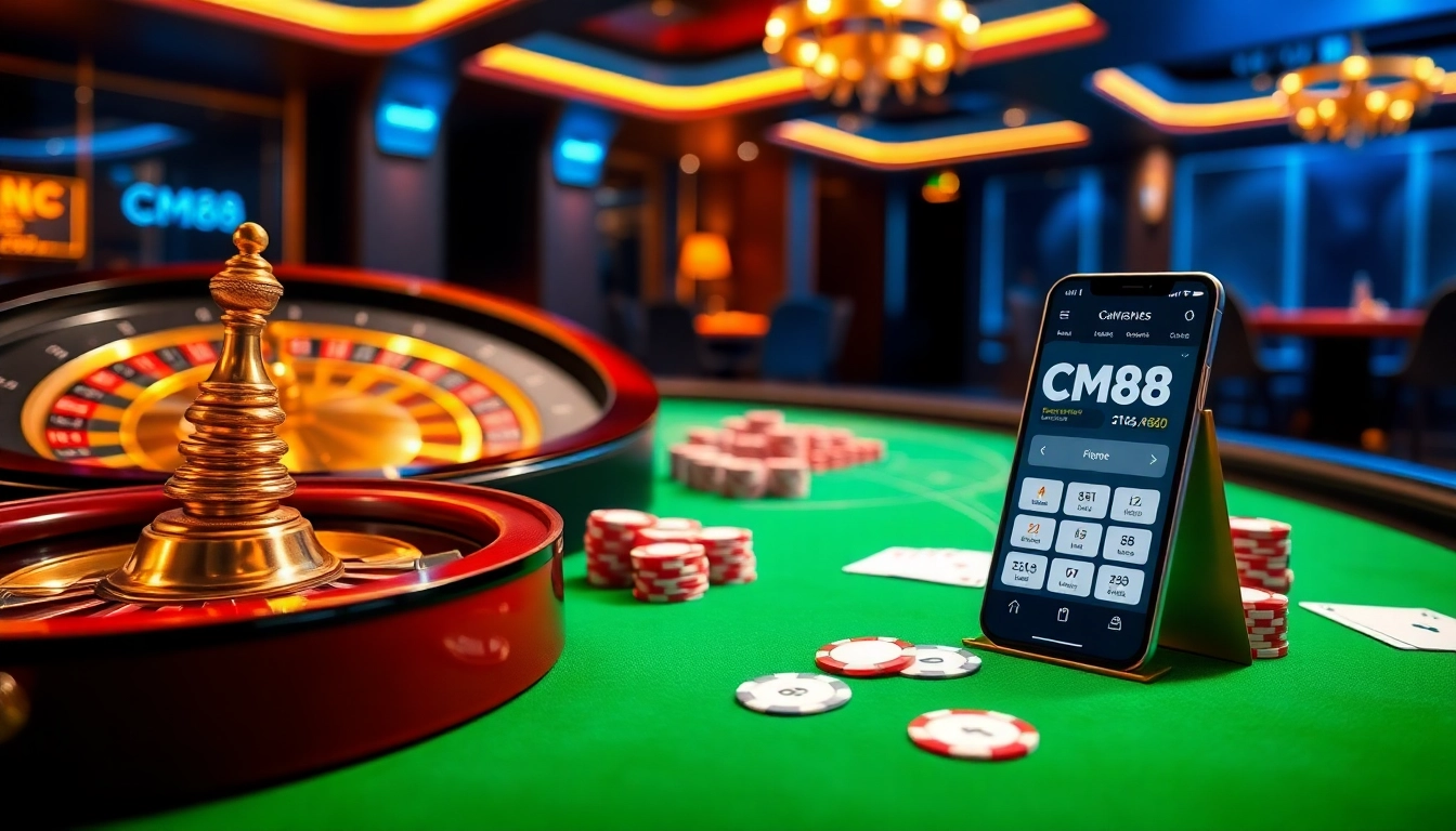 Experience fast-paced gaming with CM88's online casino setup featuring vibrant tables and mobile accessibility.