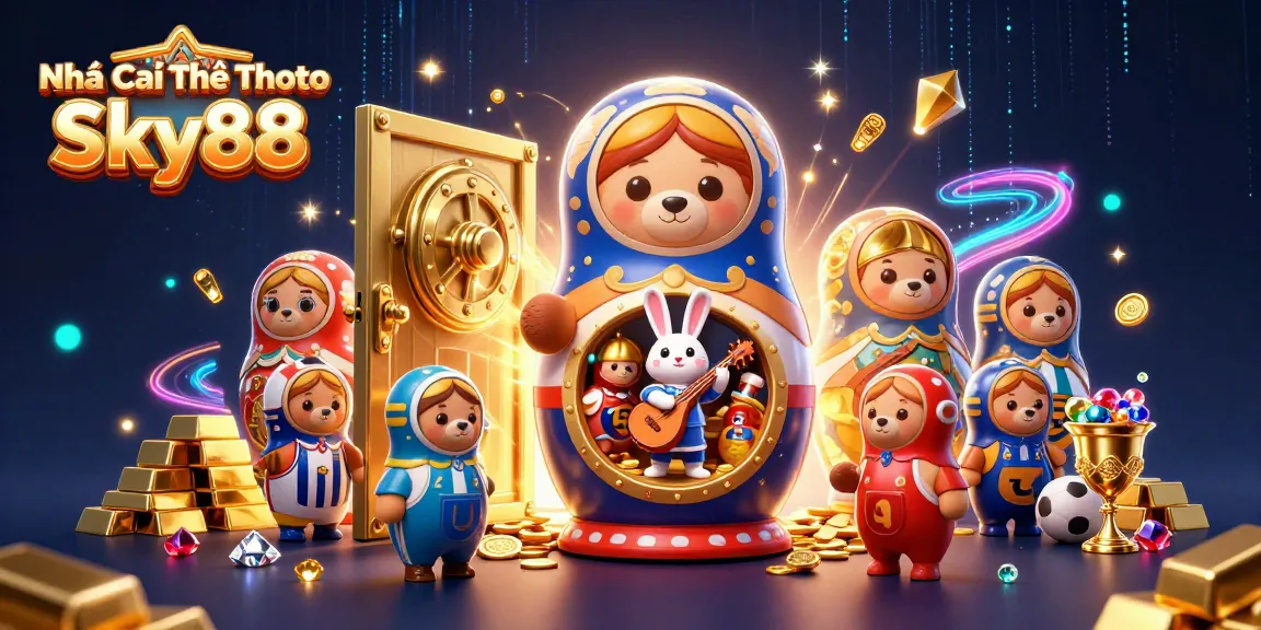 Engage with Nhà Cái Thể Thao Sky88 through dynamic sports betting elements featuring 3D characters.