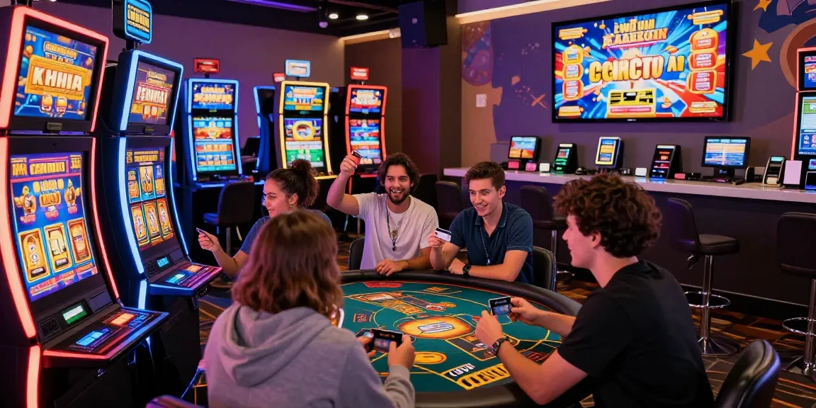 Exciting scene at credit card casinos UK with players enjoying games and using credit cards for deposits.