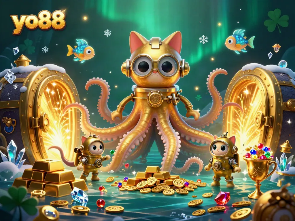 Unleash strategic wins with yo88 in this vibrant 3D illustration showcasing thrilling treasure.