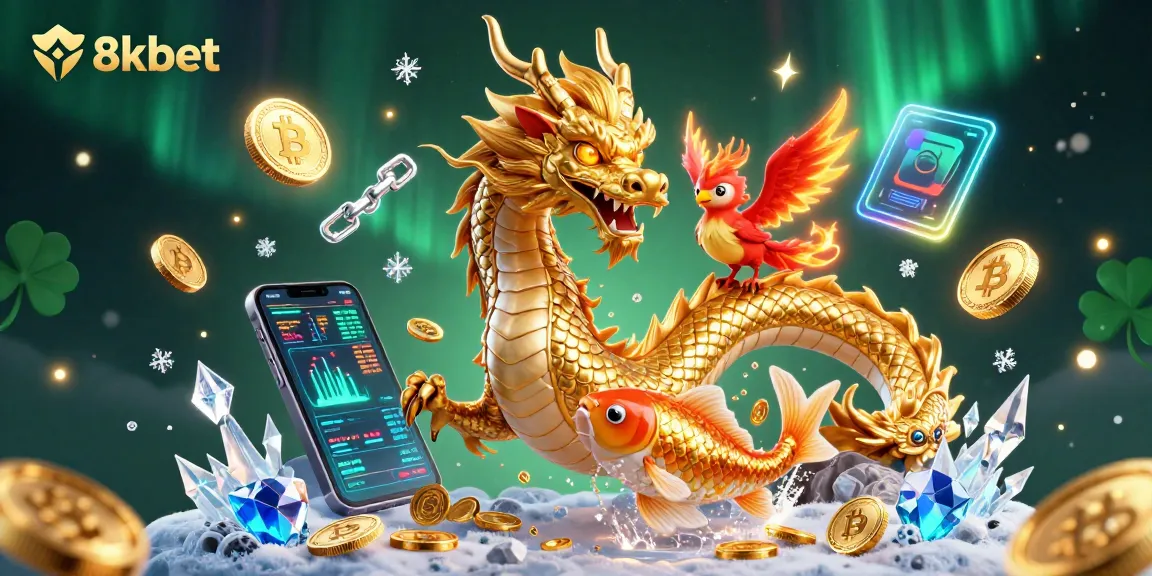 Experience thrilling gaming with 8xbet's vibrant 3D illustration featuring exciting characters and casino elements.