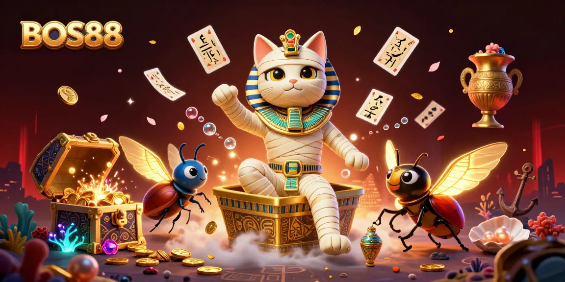 Bermain slot seru di BOS88 dengan karakter mumi dan serangga bersinar di kasino