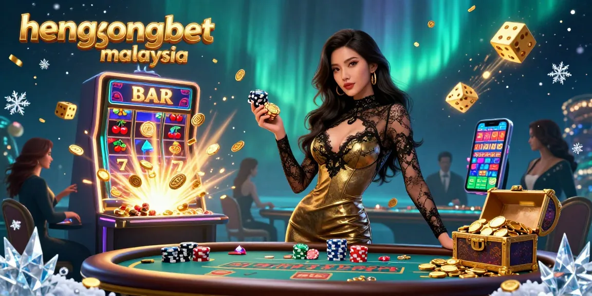 Win big at hengongbet malaysia with a photorealistic illustration showing a confident woman at a VIP baccarat table surrounded by gambling excitement.