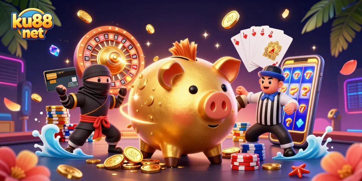 Experience thrilling wins at ku88 net with a vibrant display of casino excitement featuring animated characters.