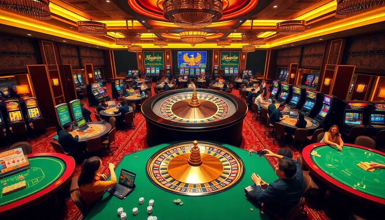 Excited players engage in Tài Xỉu at Haywin's vibrant casino scene.