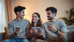 Sexting AI chatbots capturing a couple's playful interaction in a cozy living room.