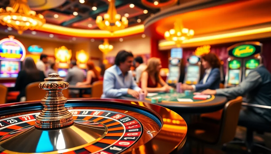 Experience luxury gaming atmosphere at https://fb88.lat/ featuring a roulette wheel and diverse players.