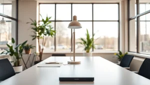 Enhance your workspace with goodlite lamp providing bright illumination in a modern office.
